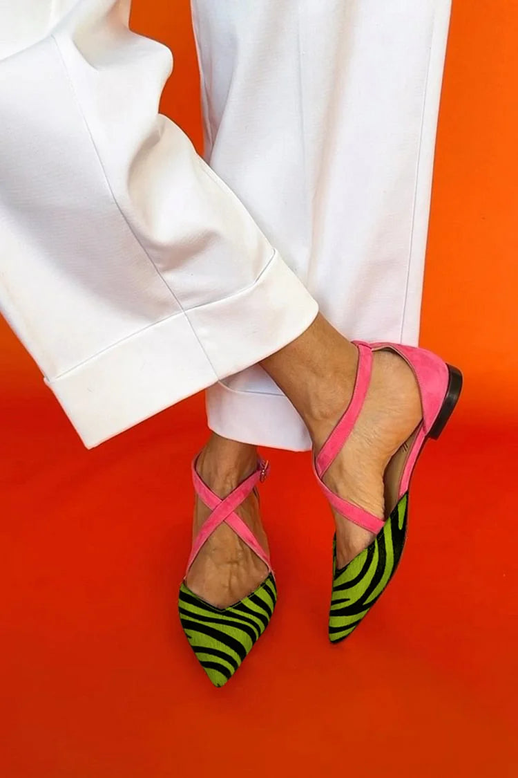 EVA STYLE | ZEBRA PRINT CROSS-STRAP FLATS