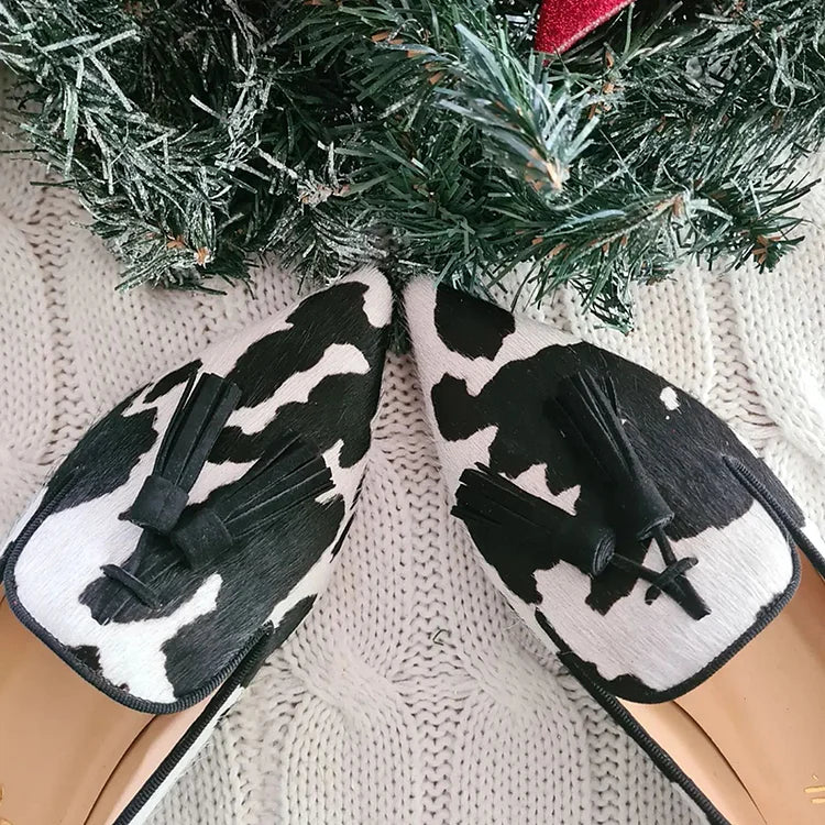 EVA STYLE | COW PRINT LOAFERS WITH TASSEL