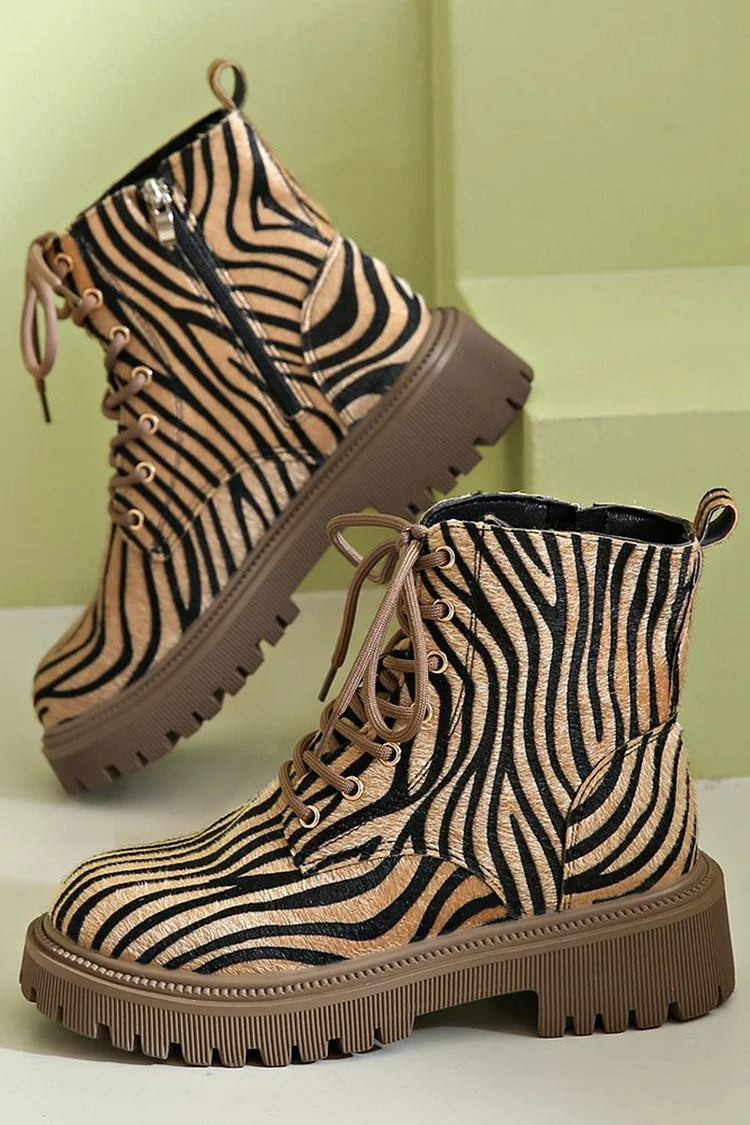 EVA STYLE | ZEBRA PRINT LACE-UP BOOTS