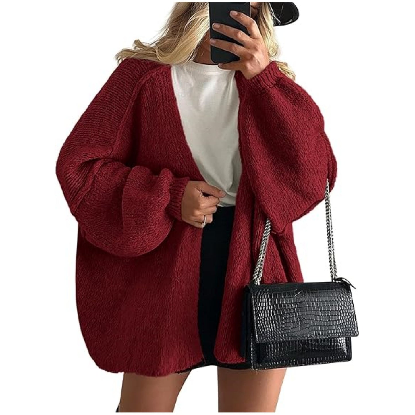CozyChic Oversized Lantern Sleeve Cardigan