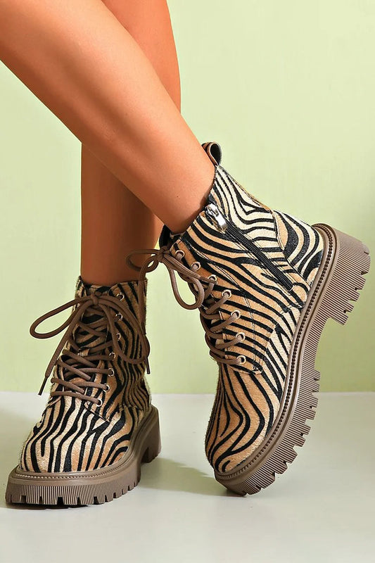 EVA STYLE  | ZEBRA PRINT LACE-UP BOOTS