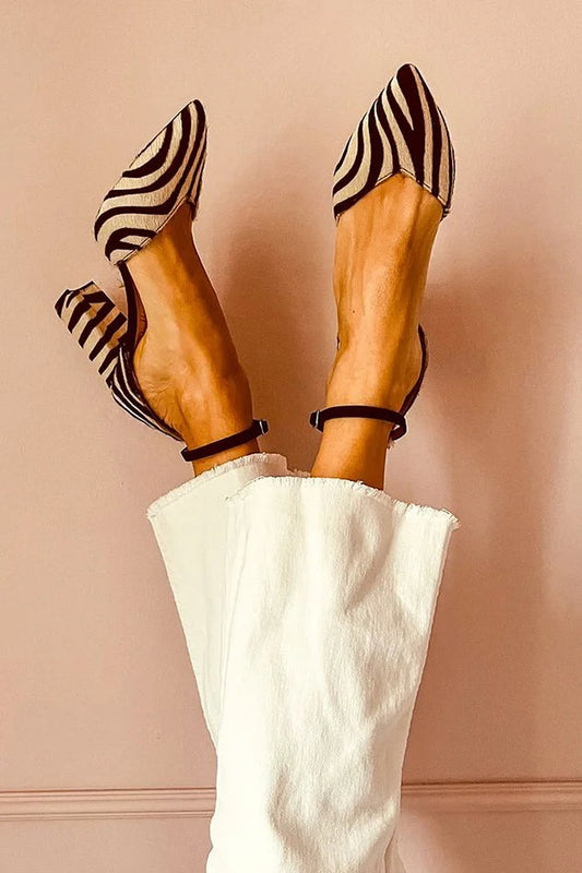 EVA STYLE  | ZEBRA-PRINT POINTED TOE PUMPS WITH ANKLE STRAP
