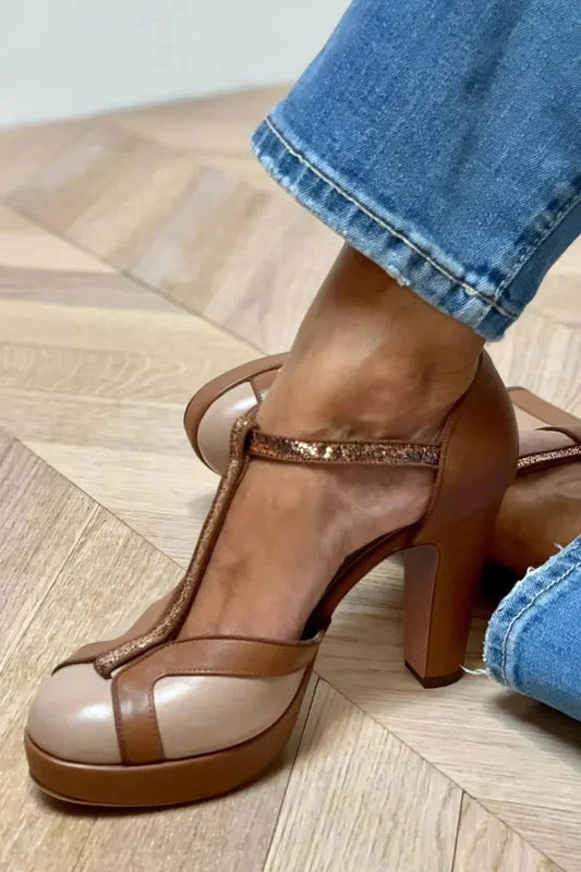 EVA STYLE  | TWO-TONE T-STRAP HEELS