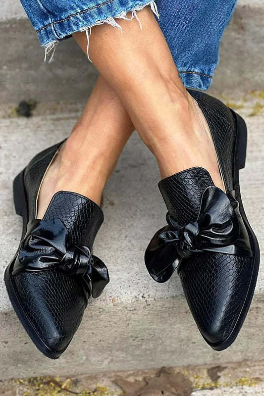 EVA STYLE  | BLACK LOAFER WITH SHINY BOW