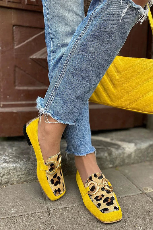 EVA STYLE  | YELLOW LOAFER WITH ANIMAL PRINT DETAIL