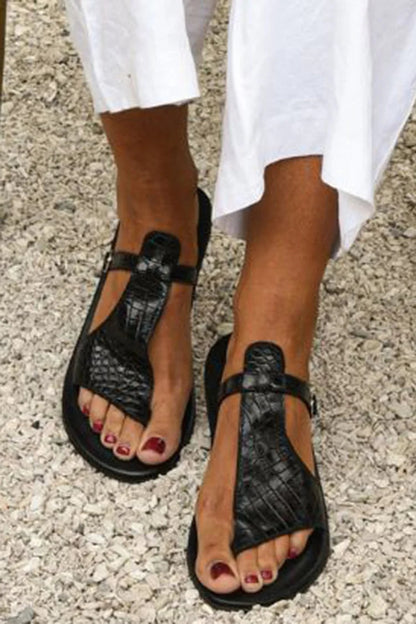 EVA STYLE  | CROCO-EMBOSSED COMFORT SANDALS
