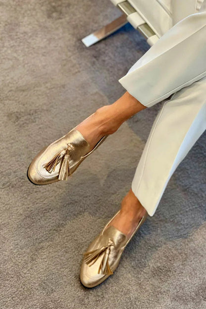 EVA STYLE  | GOLD MOCASSIN WITH TASSELS