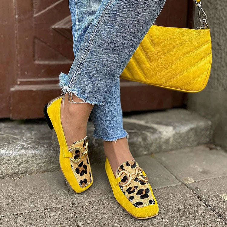 EVA STYLE  | YELLOW LOAFER WITH ANIMAL PRINT DETAIL