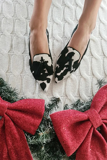 EVA STYLE  | COW PRINT LOAFERS WITH TASSEL