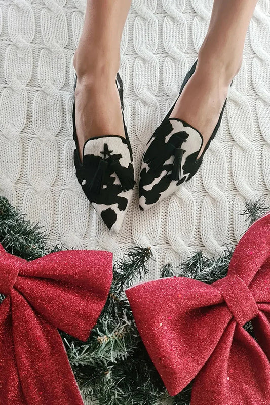 EVA STYLE  | COW PRINT LOAFERS WITH TASSEL
