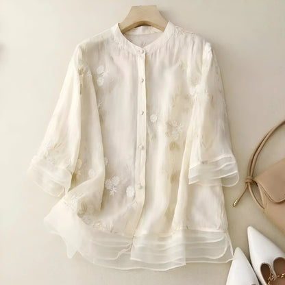Celest - Floral Embroidered Cotton Top