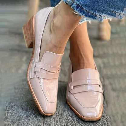 EVA STYLE  | MOCASSINS WITH WIDE HEEL SHINY