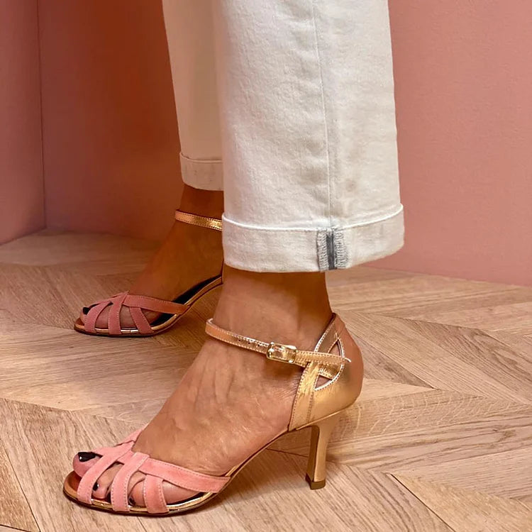 EVA STYLE  | STRAPPY PEACH MID HEELS