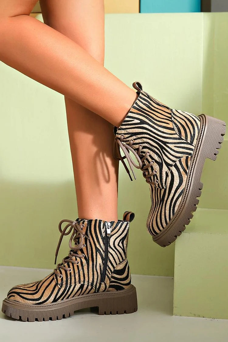 EVA STYLE  | ZEBRA PRINT LACE-UP BOOTS