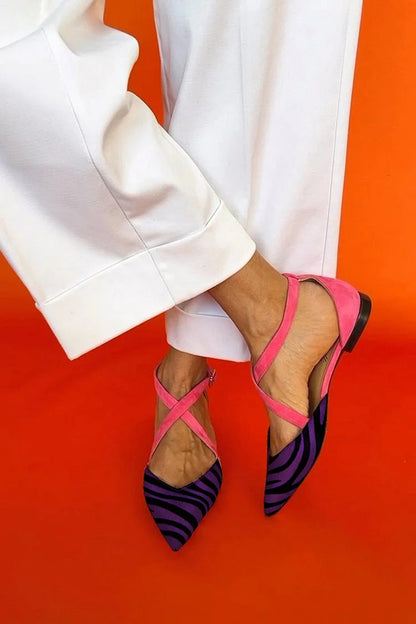 EVA STYLE  | ZEBRA PRINT CROSS-STRAP FLATS